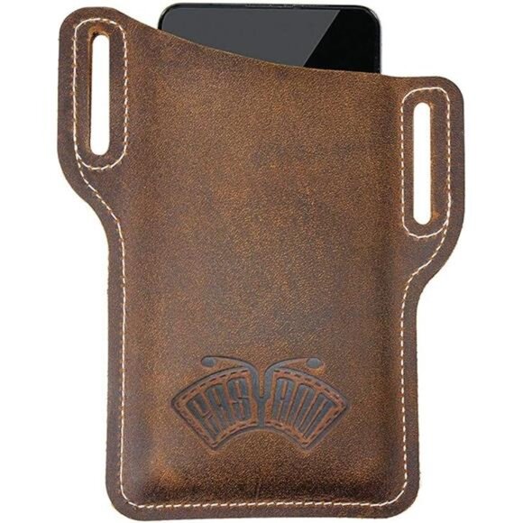 Leather Cell Phone Holster Universal Case Waist Bag Sheath with Belt Loop Brown - Picture 8 of 8